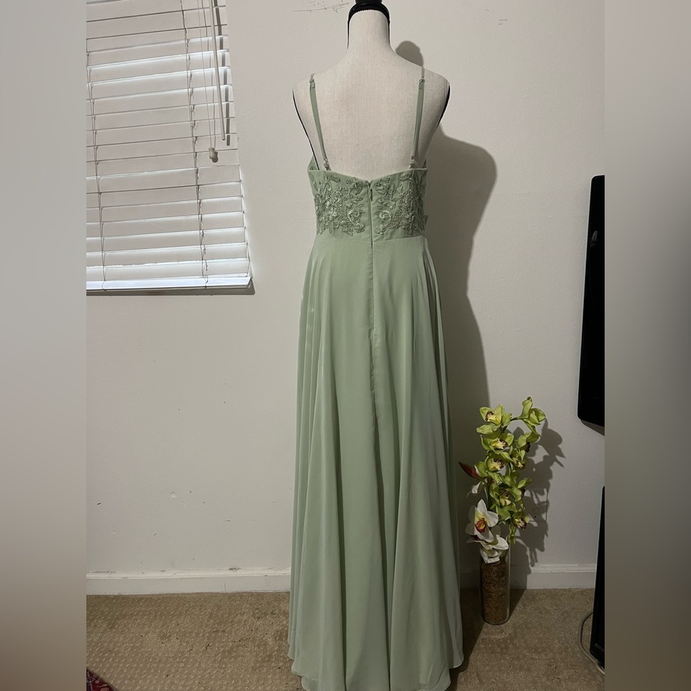Azazie Sage Green with Lace Maxi Dress - Picture 3 of 8